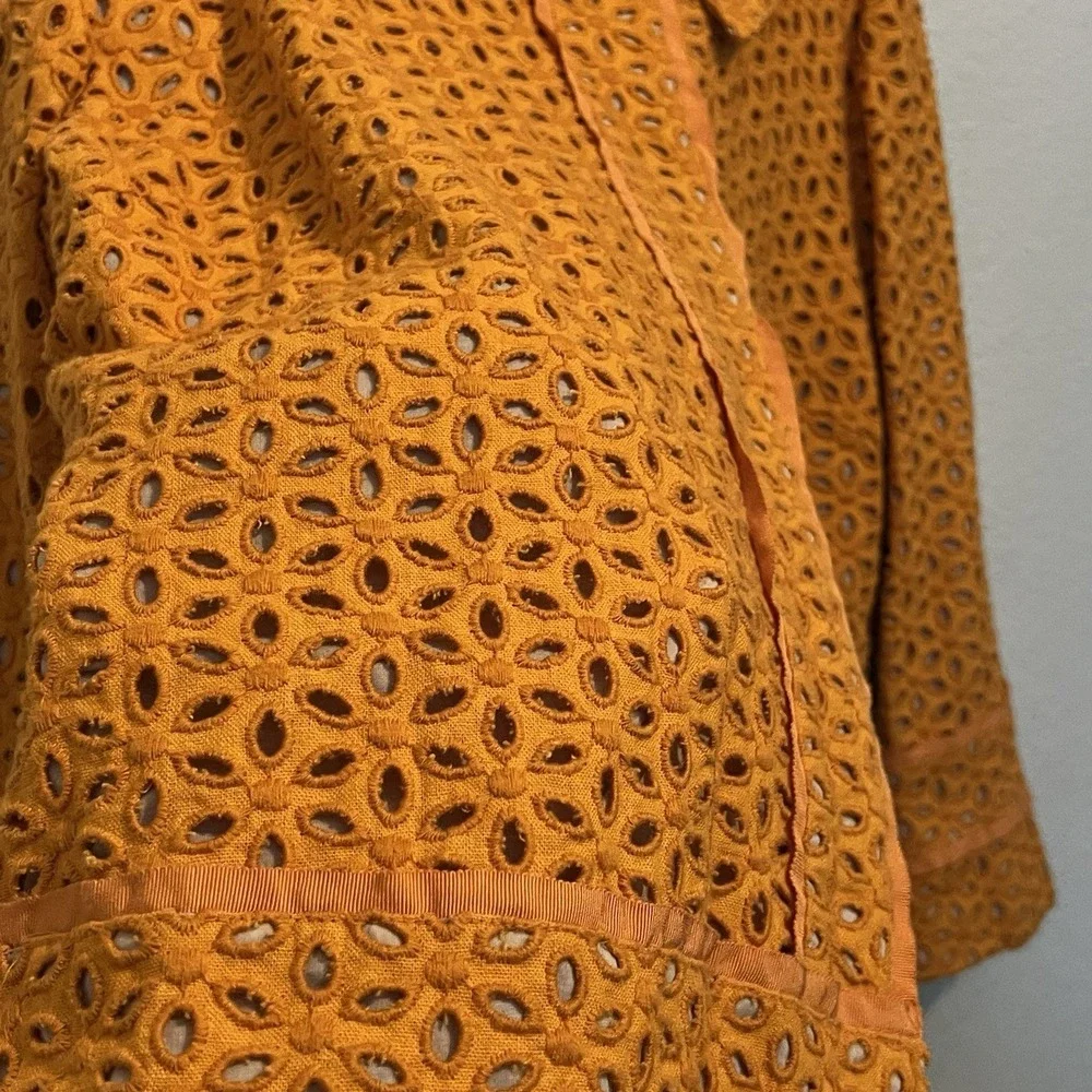 Chico's Orange Blossom‎ 3 Eyelet Linen Blend Jacket Coat Collared Floral Bright
